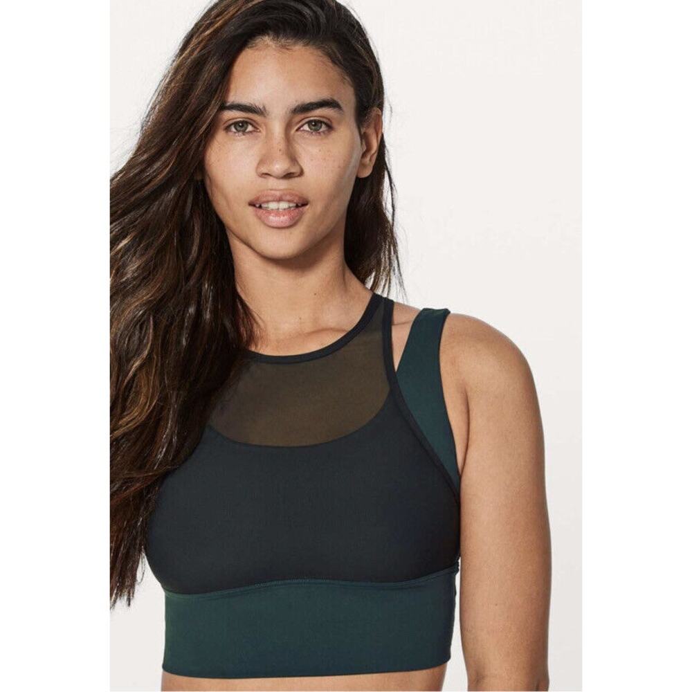 Lululemon Sports Bra Teal/Black Womens Size S/M Non-Padded Mesh Pullover Keyhole